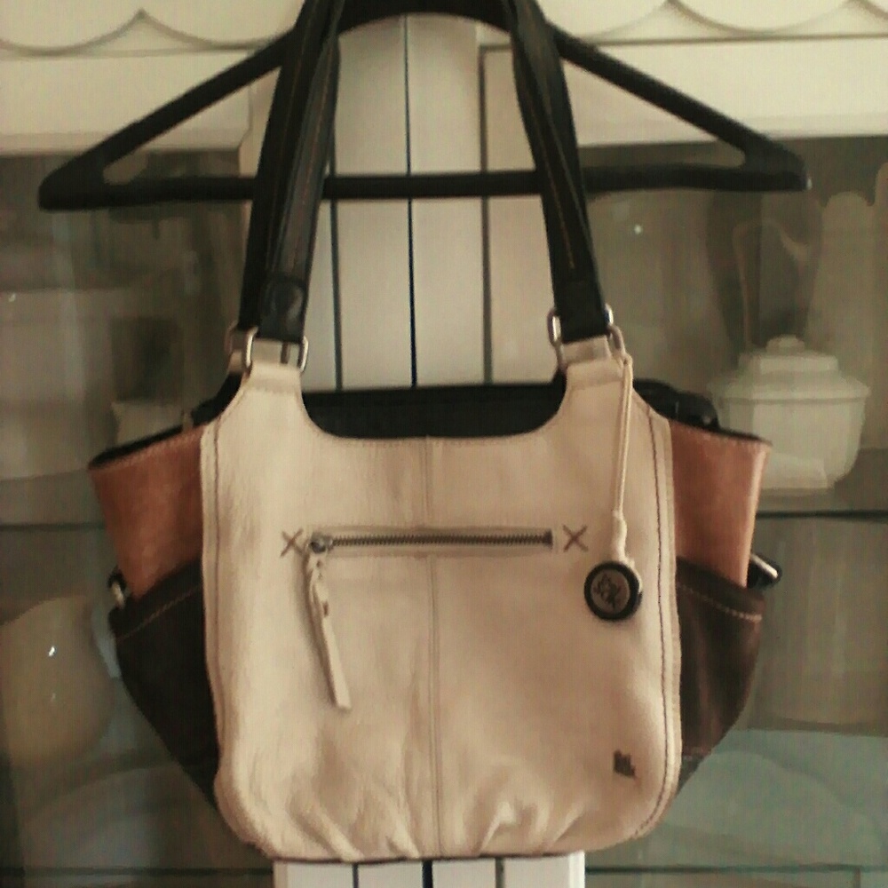 The Sak color block purse cream, browns leather
